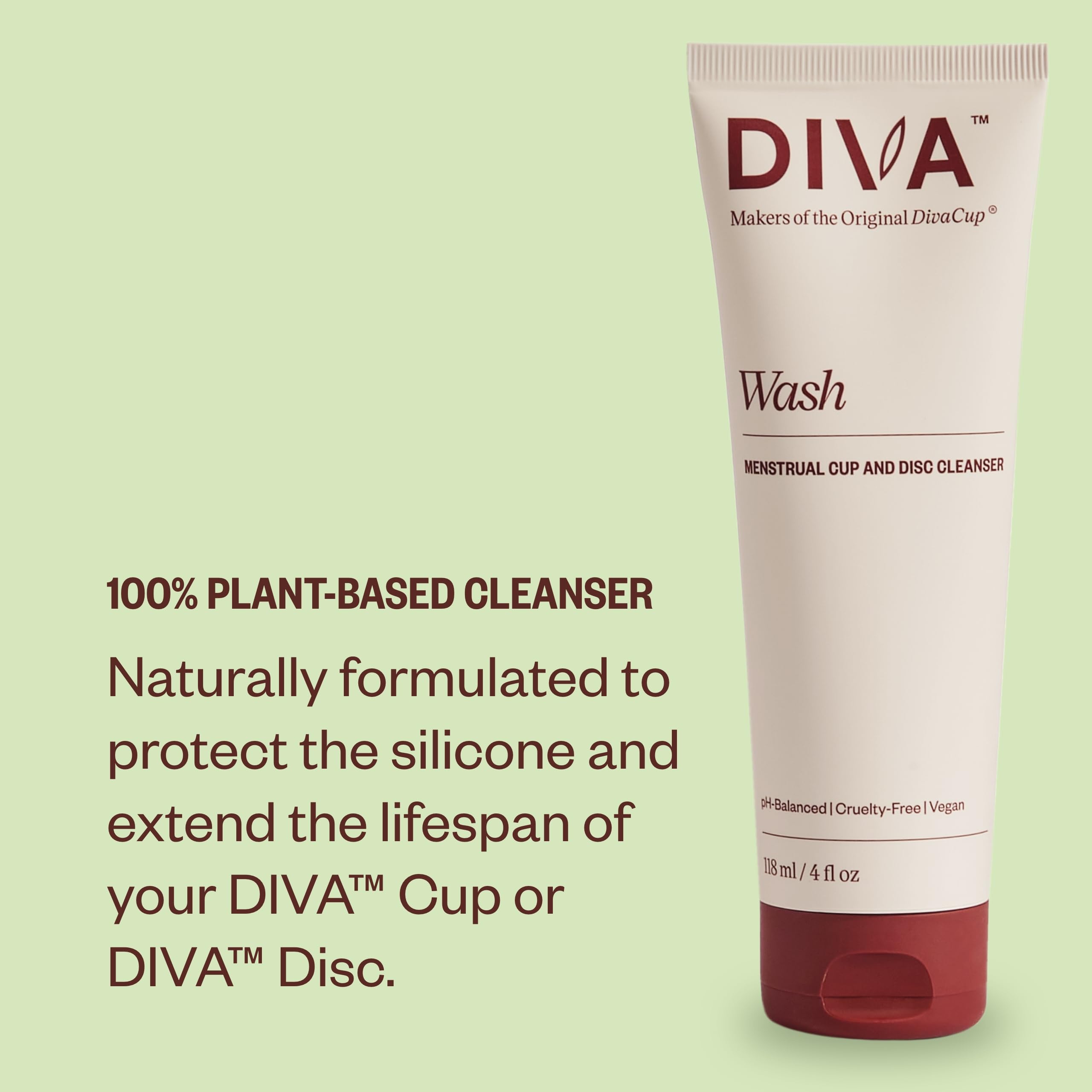 DivaWash plant-based-cleanser keeps Diva Disc clean and silicone-safe.