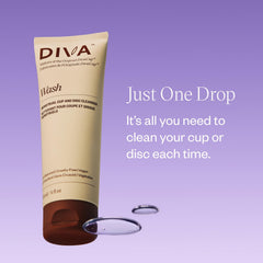 DIVA Wash plant-based formula icon indicating vegan, cruelty-free care.