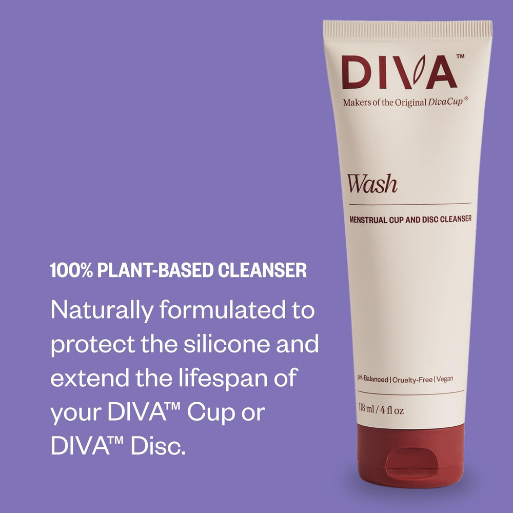 DIVA Wash travel bottle beside sink with warm water rinse