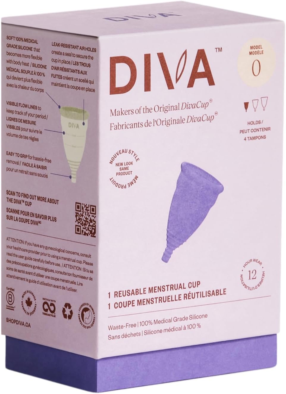 DivaCup care instructions diagram on packaging.