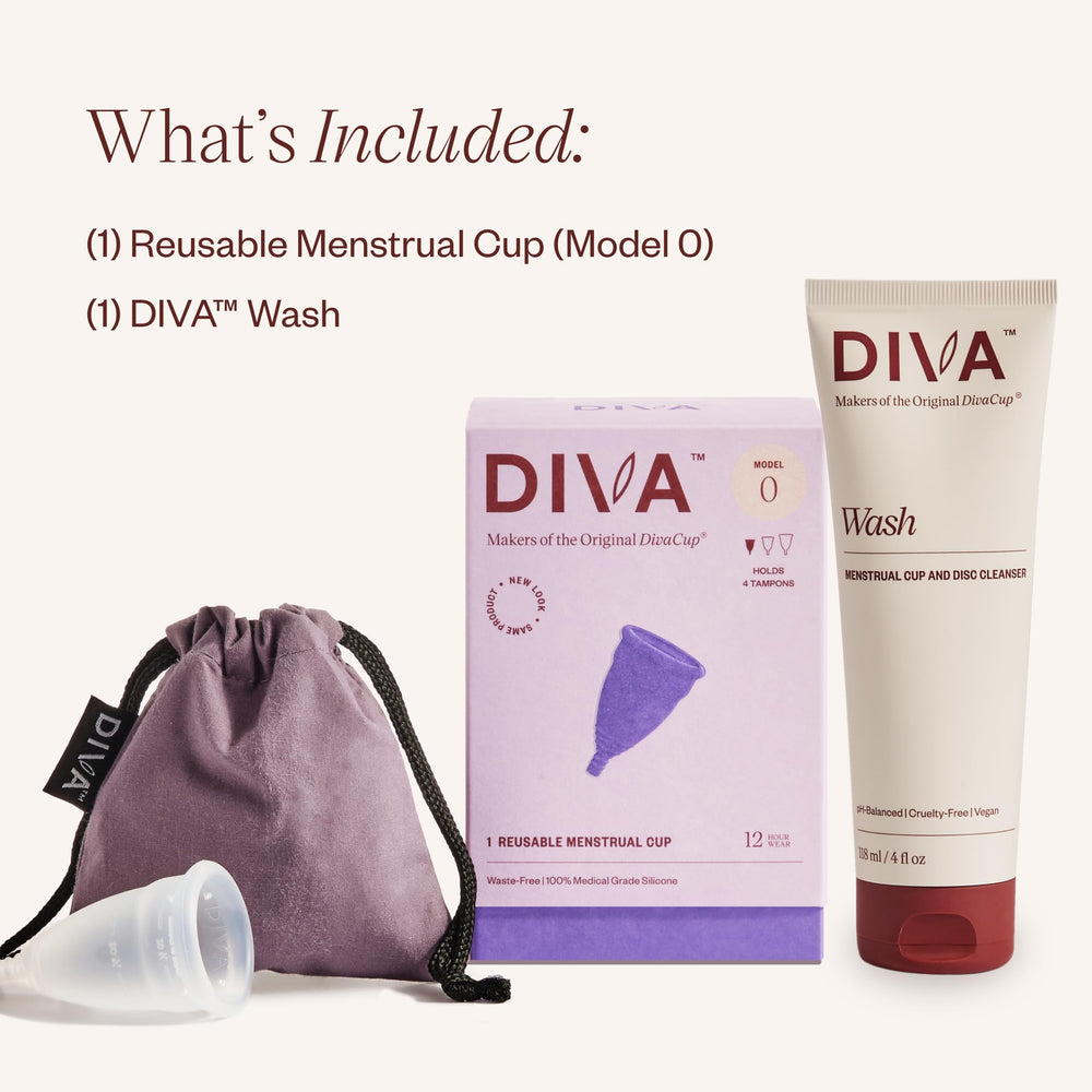 DivaCup Model 0 silicone cup in use for slim canals.