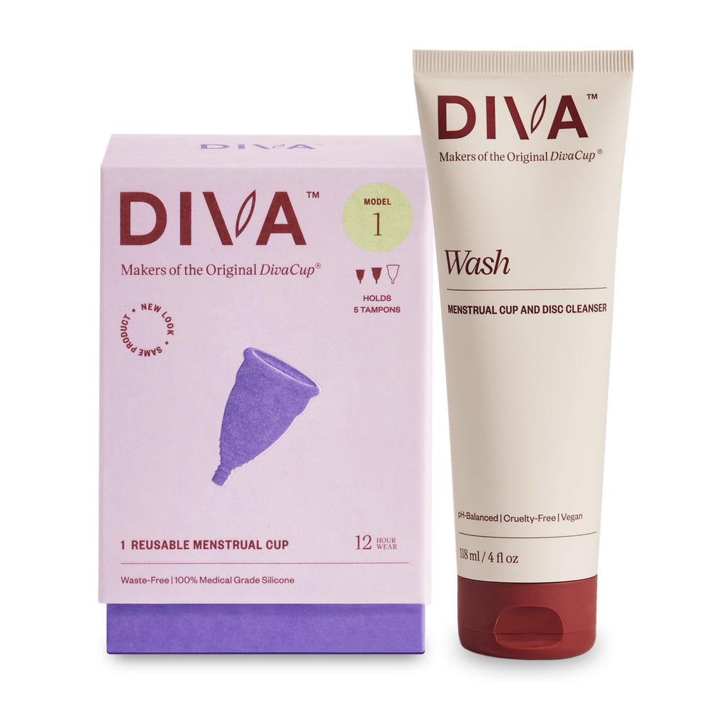 Diva Cup Model 1 shown for medium to heavy flow capacity and secure fit