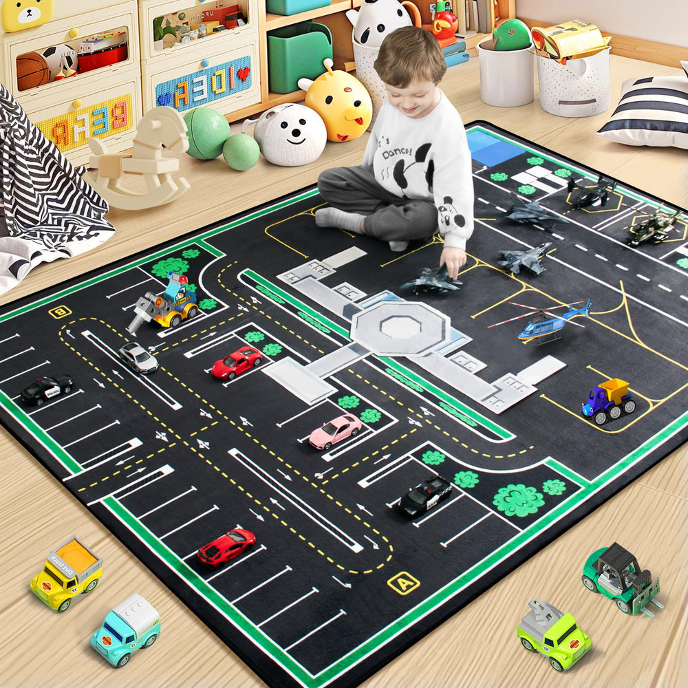 Diysani city road rug 4x6 with non-slip backing for safe indoor play