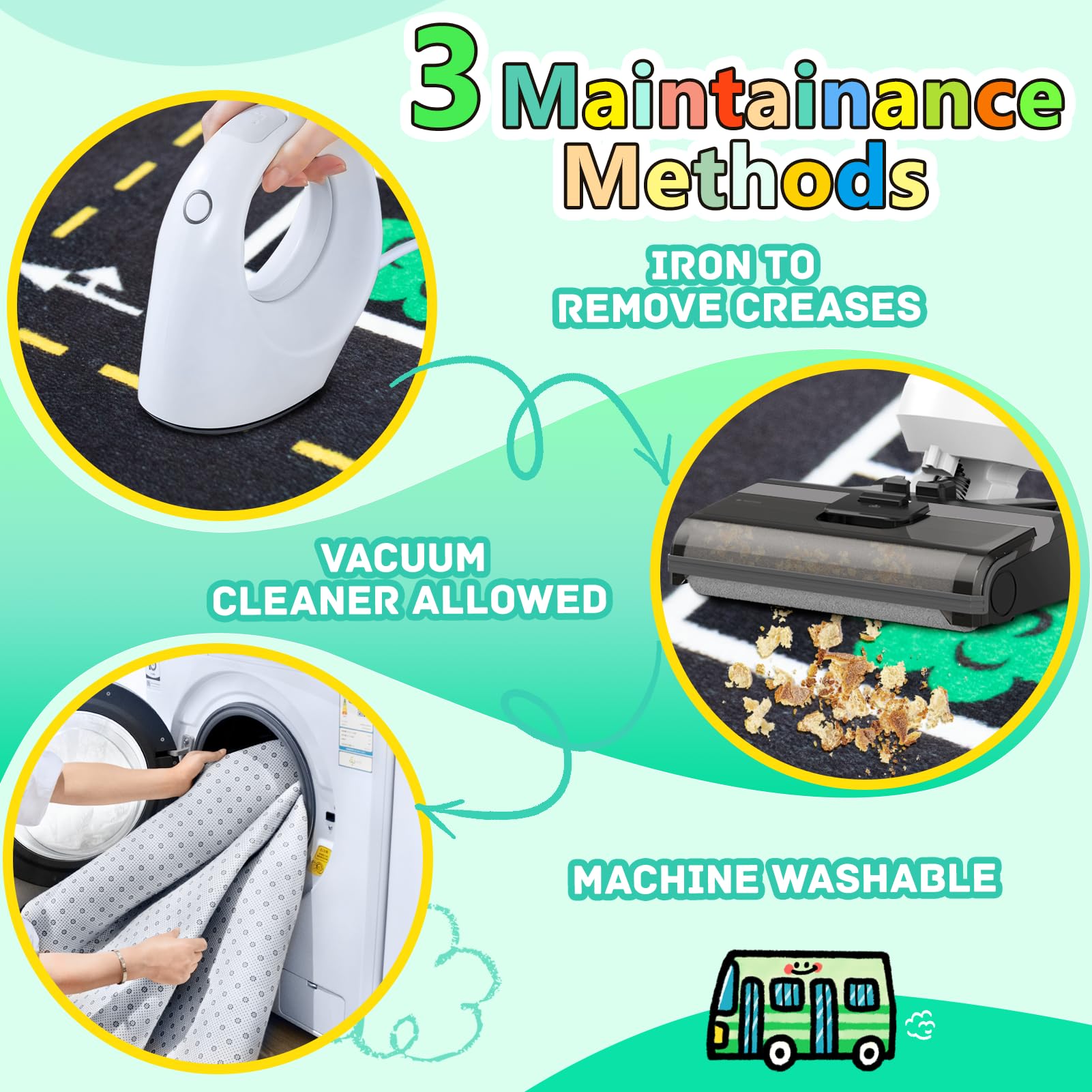 Diysani machine-washable play rug easy to clean after adventures