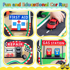 Diysani Race Track Rug features vibrant colors boosting indoor play energy.