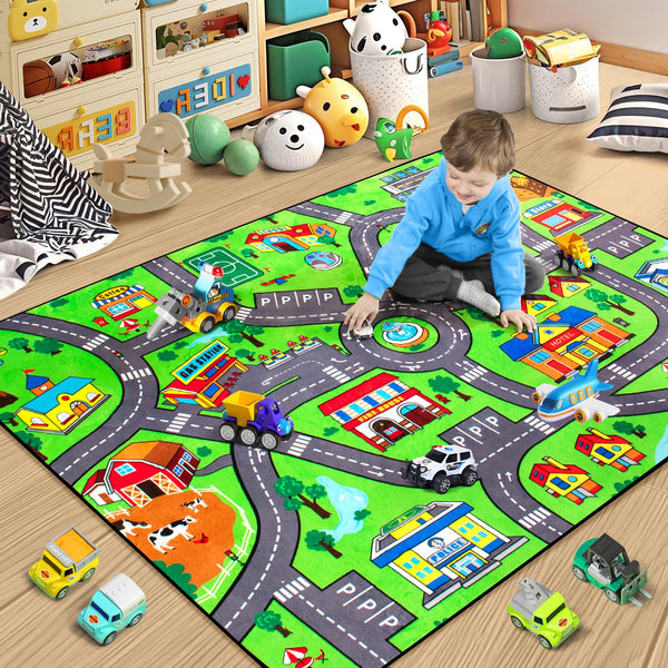 Diysani Road Car Rug close-up with colorful road lines for imaginative play