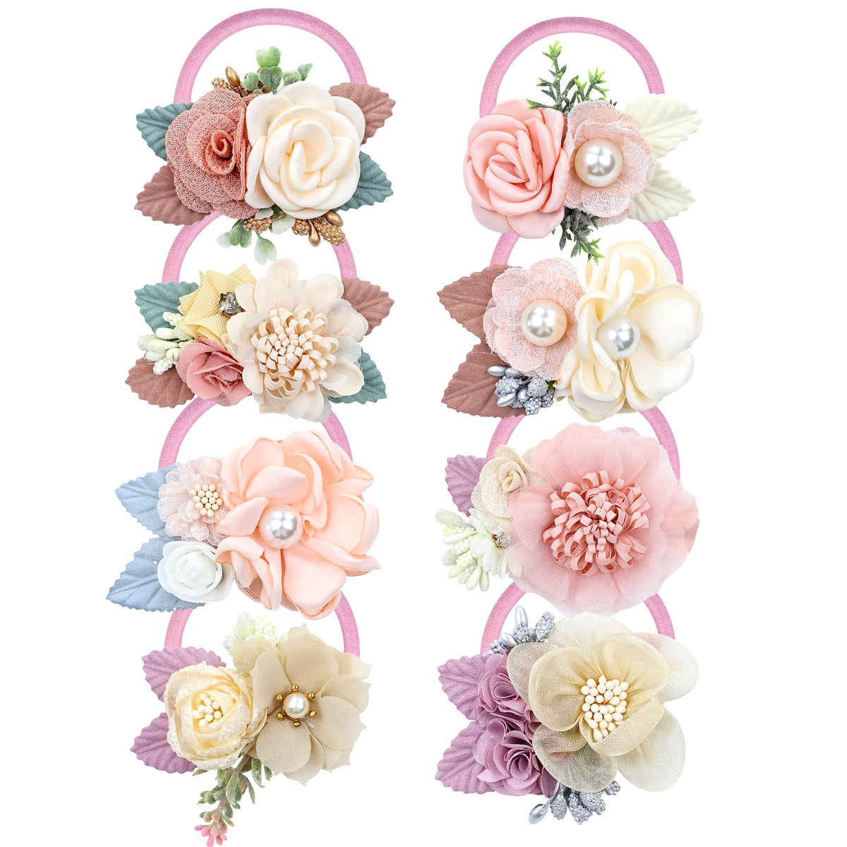 Dizila flower hair tie with pink pearl detail for delicate toddler hairstyles