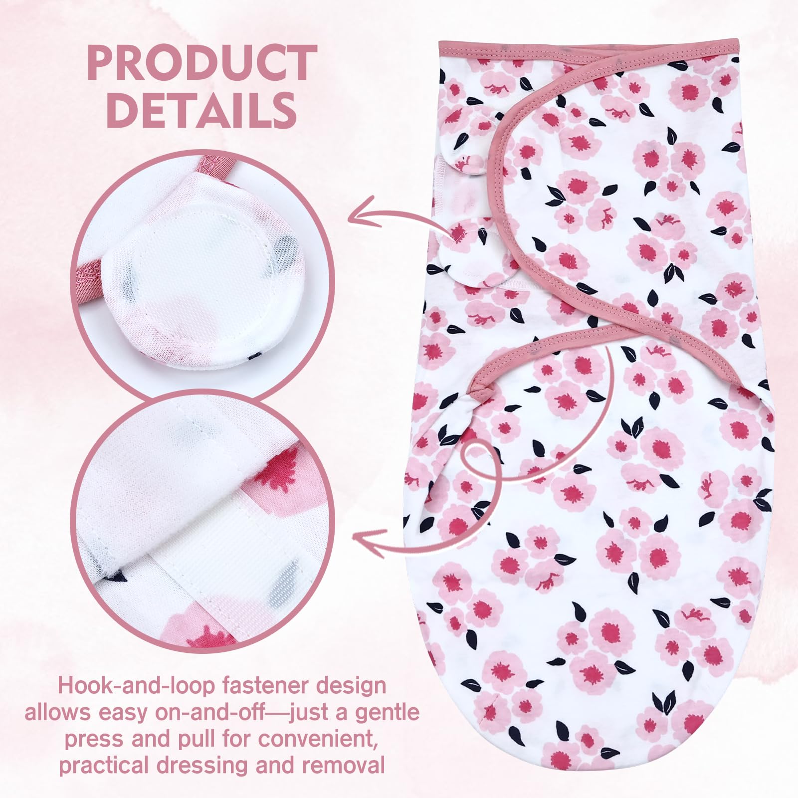 Hook-and-loop closure on a Dizila swaddle for quick dressing.