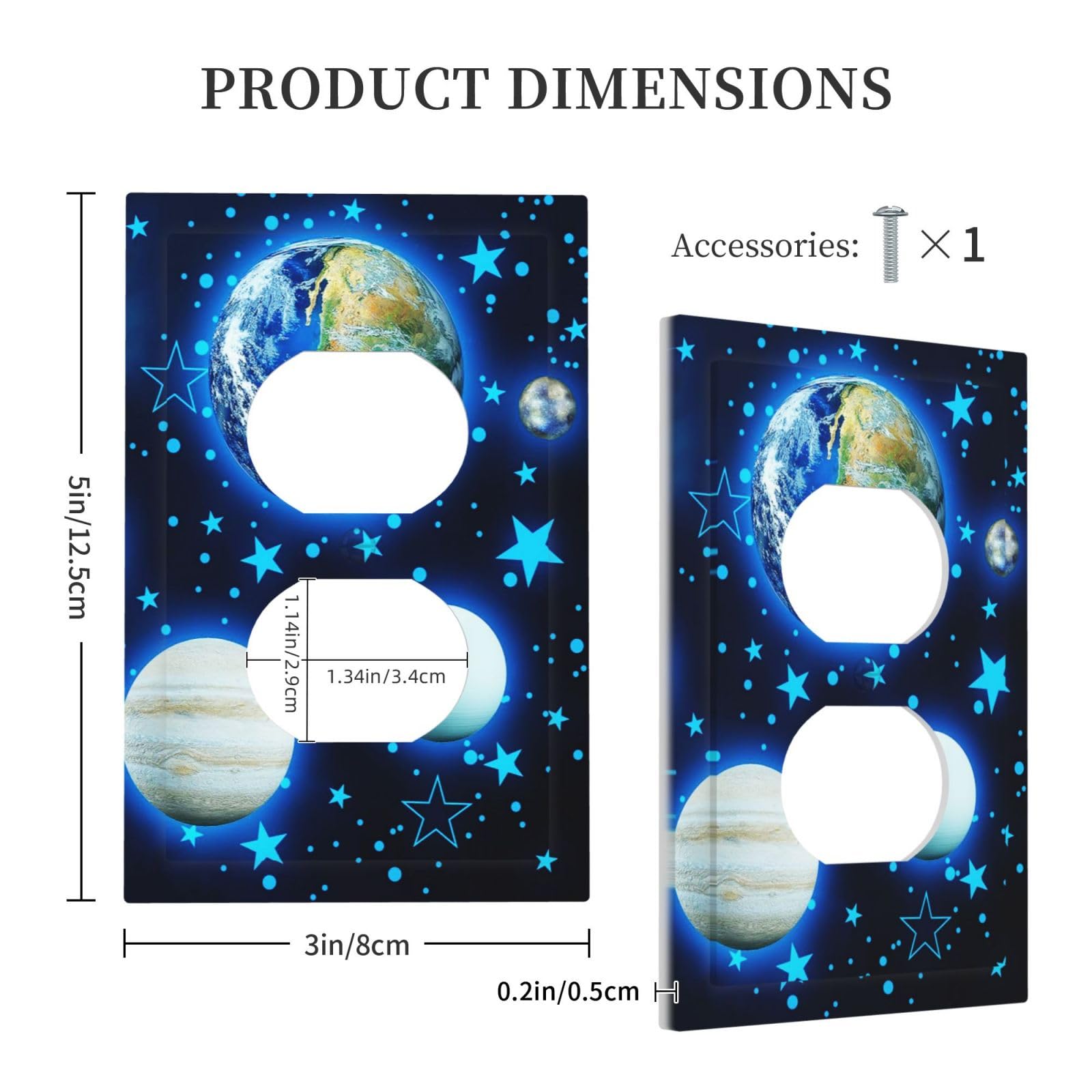 DJTRRF Blue Stars Planet 2-Gang Rocker wall plate for cohesive living room decor.