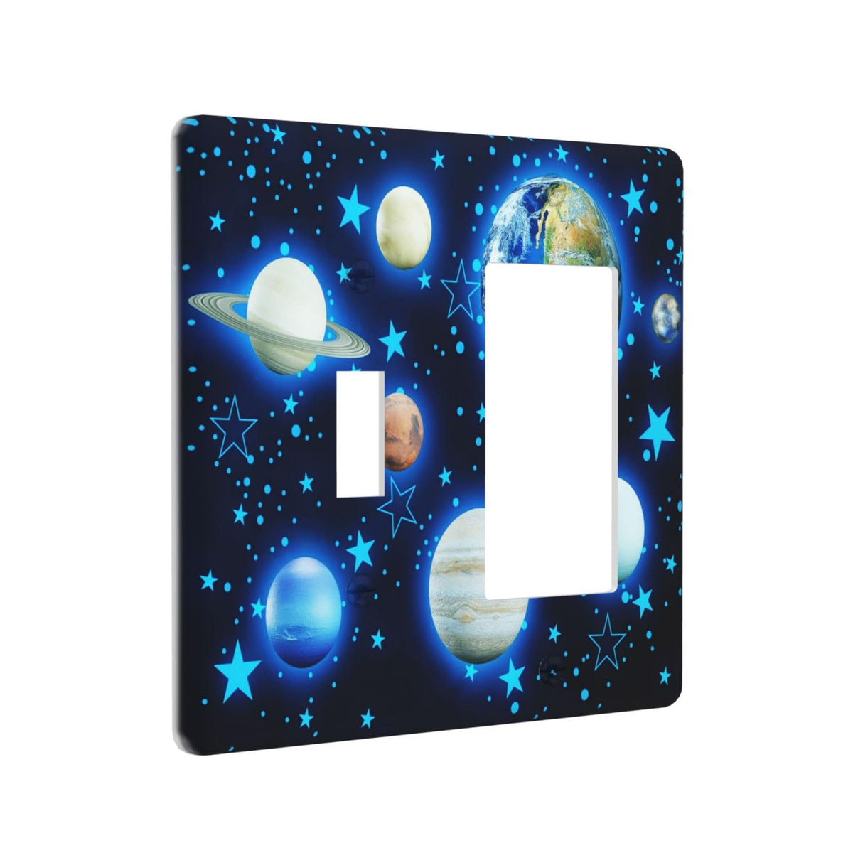 DJTRRF Blue Stars Planet 2-Gang switch cover with durable polycarbonate finish