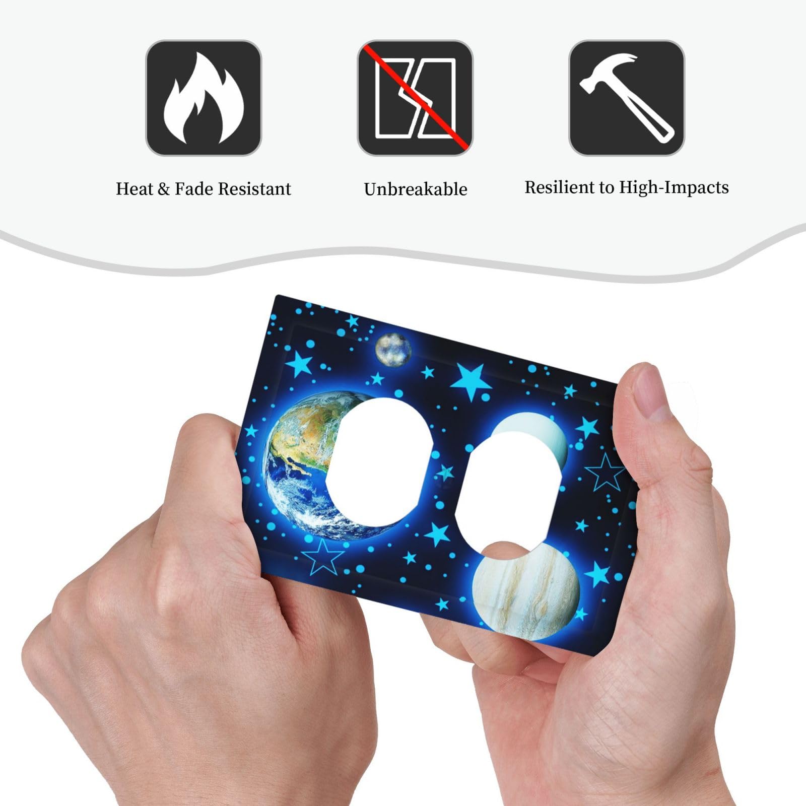 DJTRRF Blue Stars Planet 3-Gang Rocker wall plate adds unity in larger spaces.