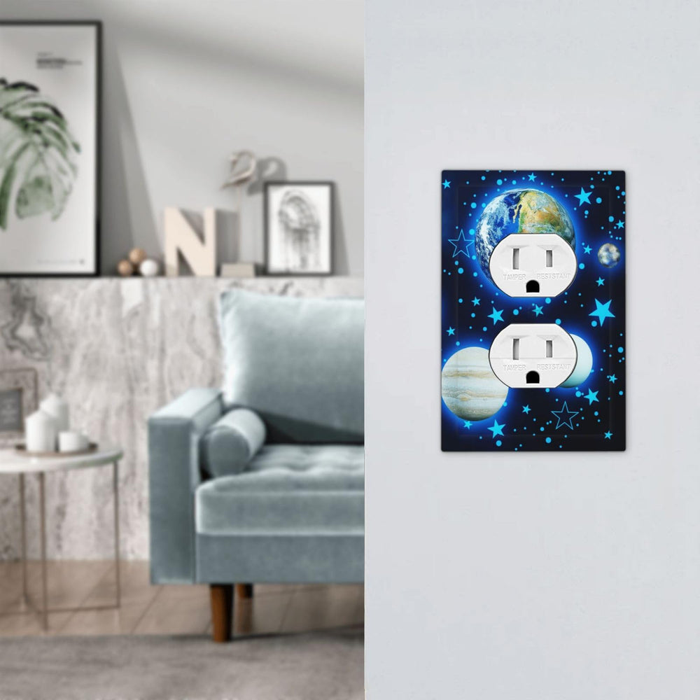 DJTRRF Blue Stars Planet 3-Gang Toggle wall plate with a refined, modern look.