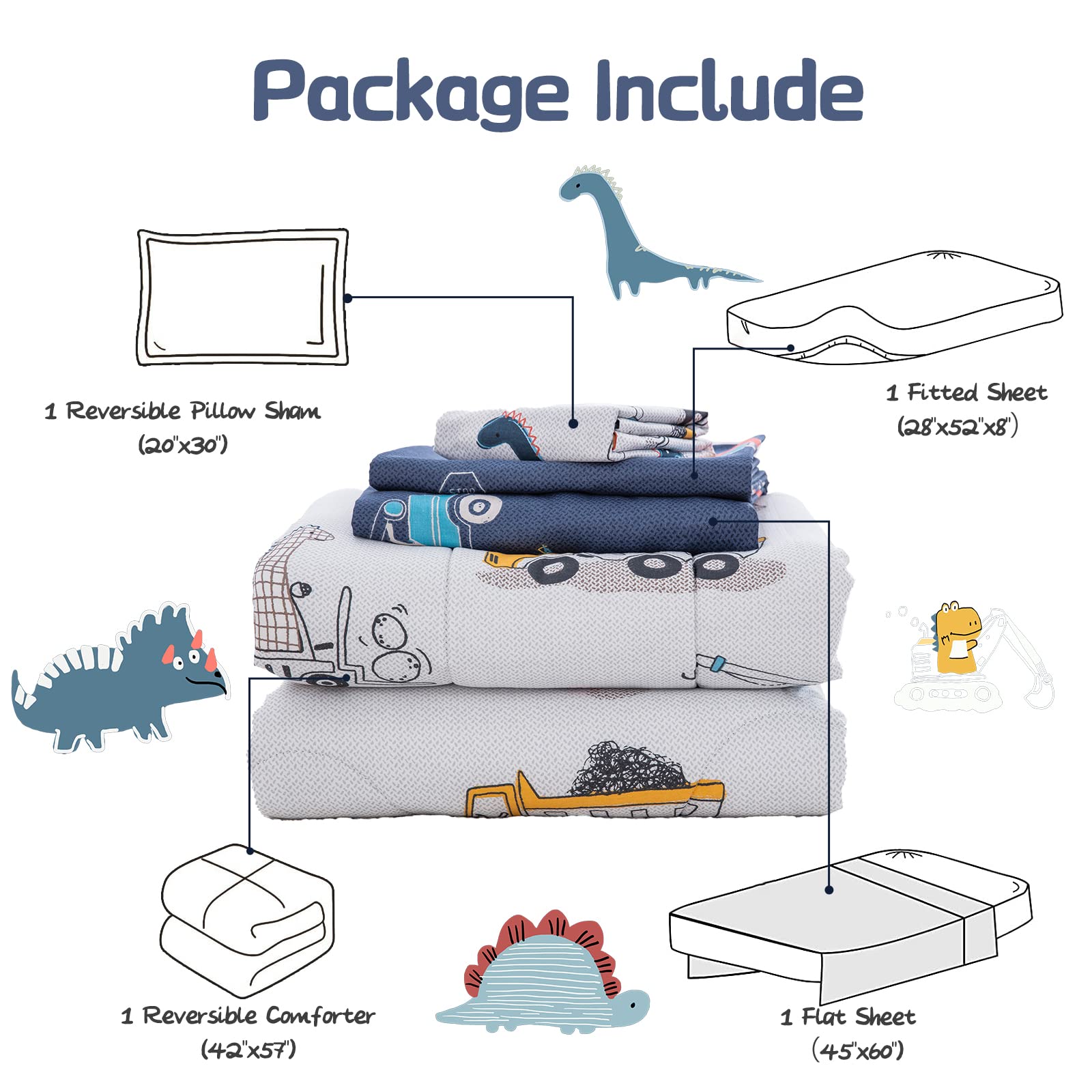DJY dinosaur cars bedding set packaging shows easy care and complete set