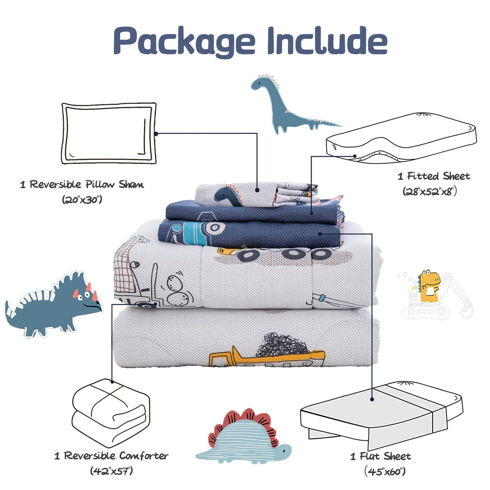 DJY dinosaur cars bedding set packaging shows easy care and complete set