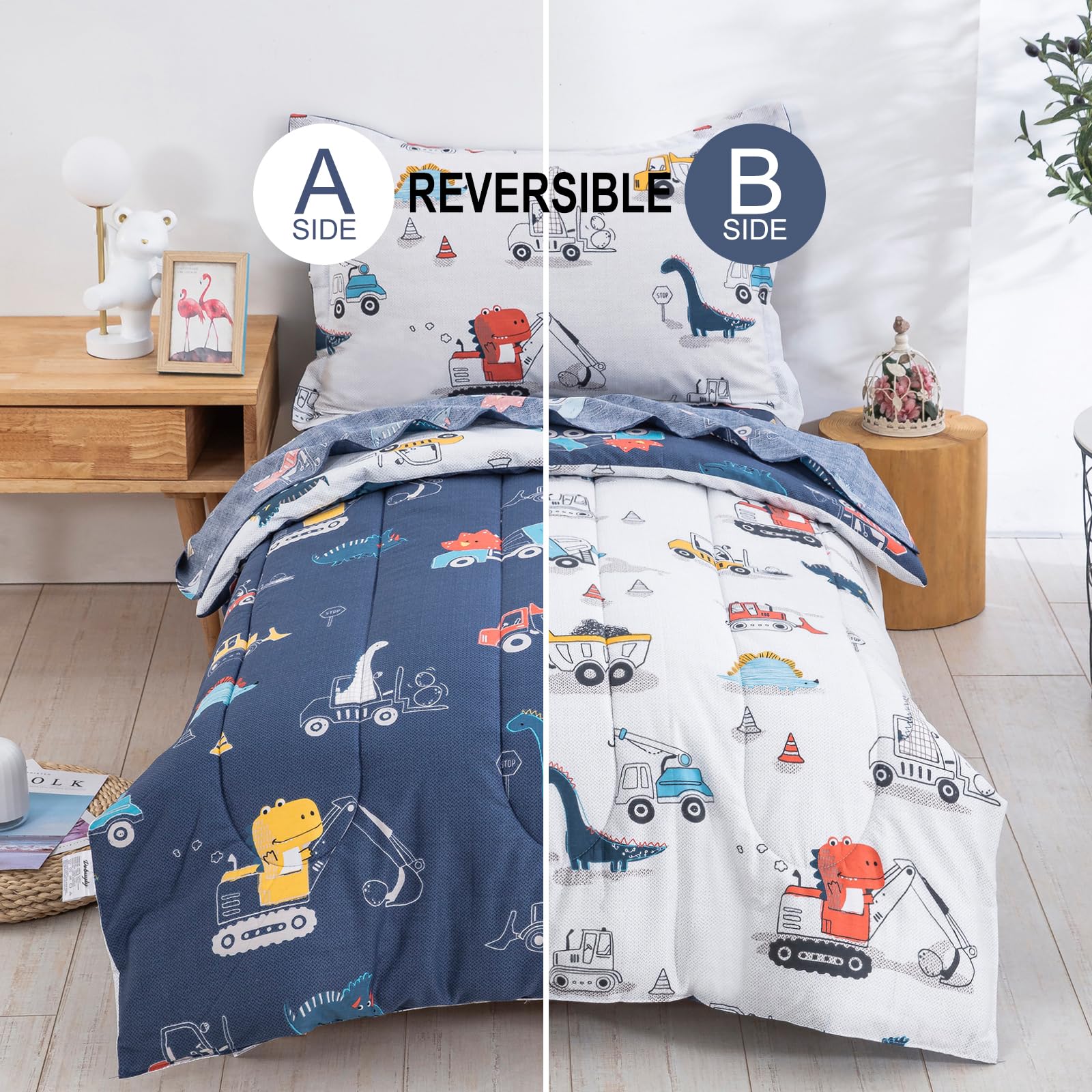 DJY dinosaur cars flat sheet smooth cotton for year-round comfort