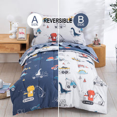 DJY dinosaur cars flat sheet smooth cotton for year-round comfort