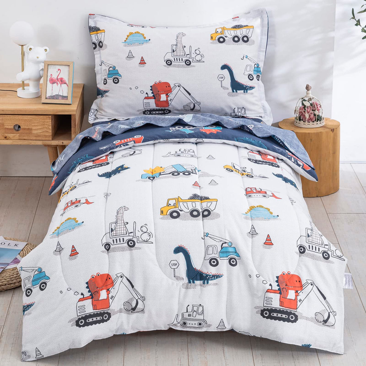 DJY dinosaur cars reversible comforter for cozy bedtime