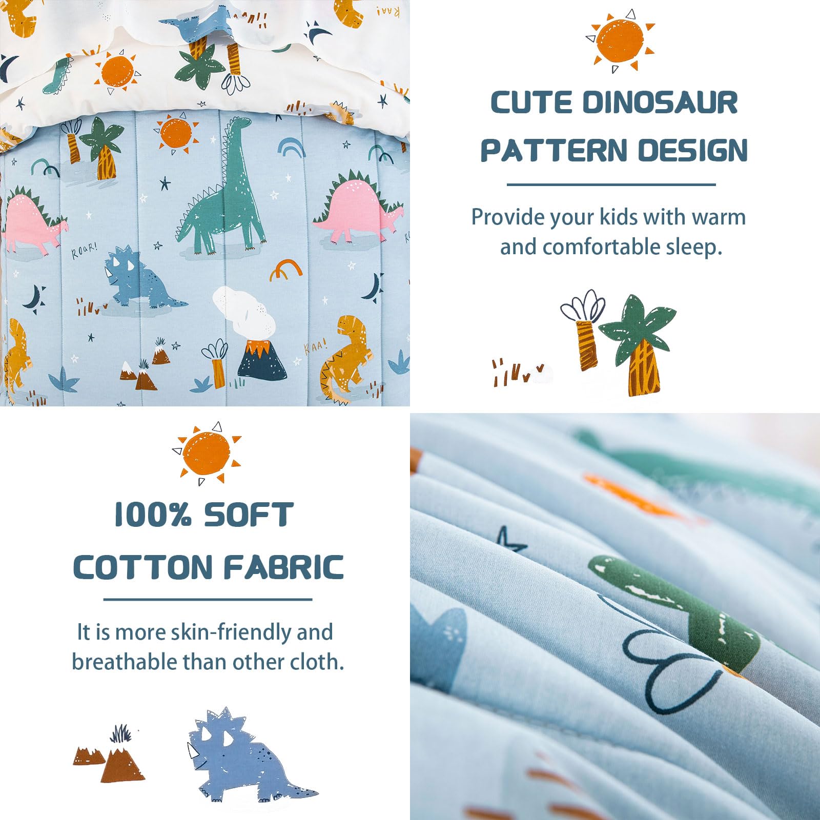 DJY dinosaur toddler bedding pillowcase with vibrant dinosaur print