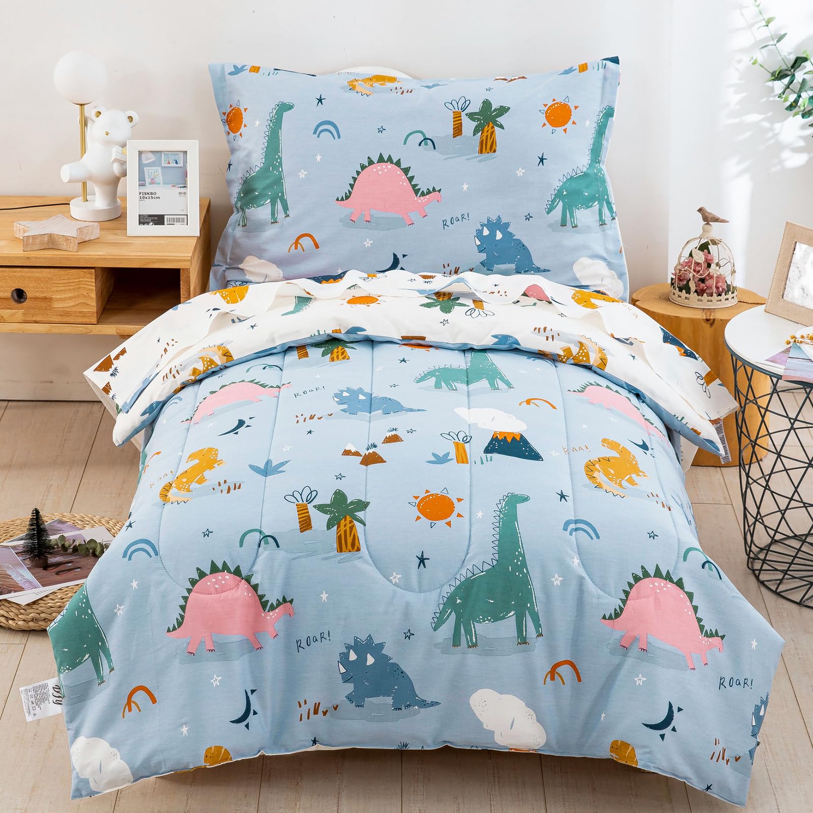 DJY dinosaur toddler bedding reversible comforter for cozy all-year sleep