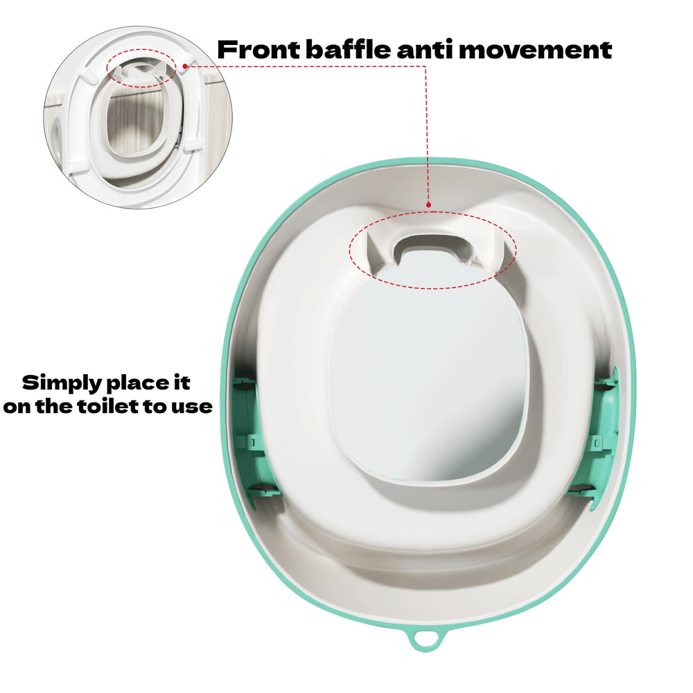 Dlafukids potty seat one-hand secure attachment for easy on/off.