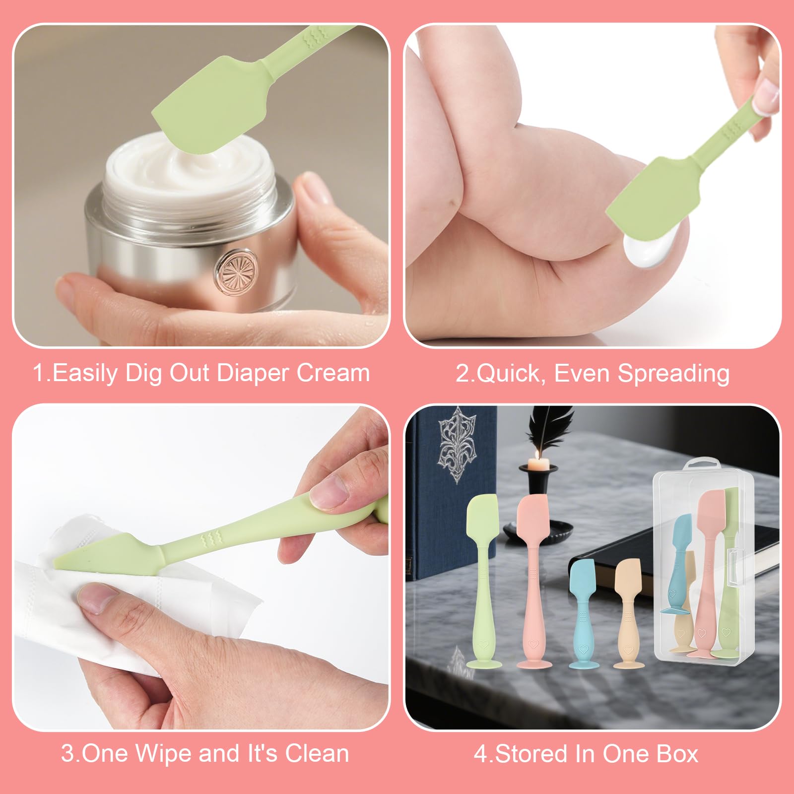 Dlozrak includes two large and two small spatulas for versatile diaper care.