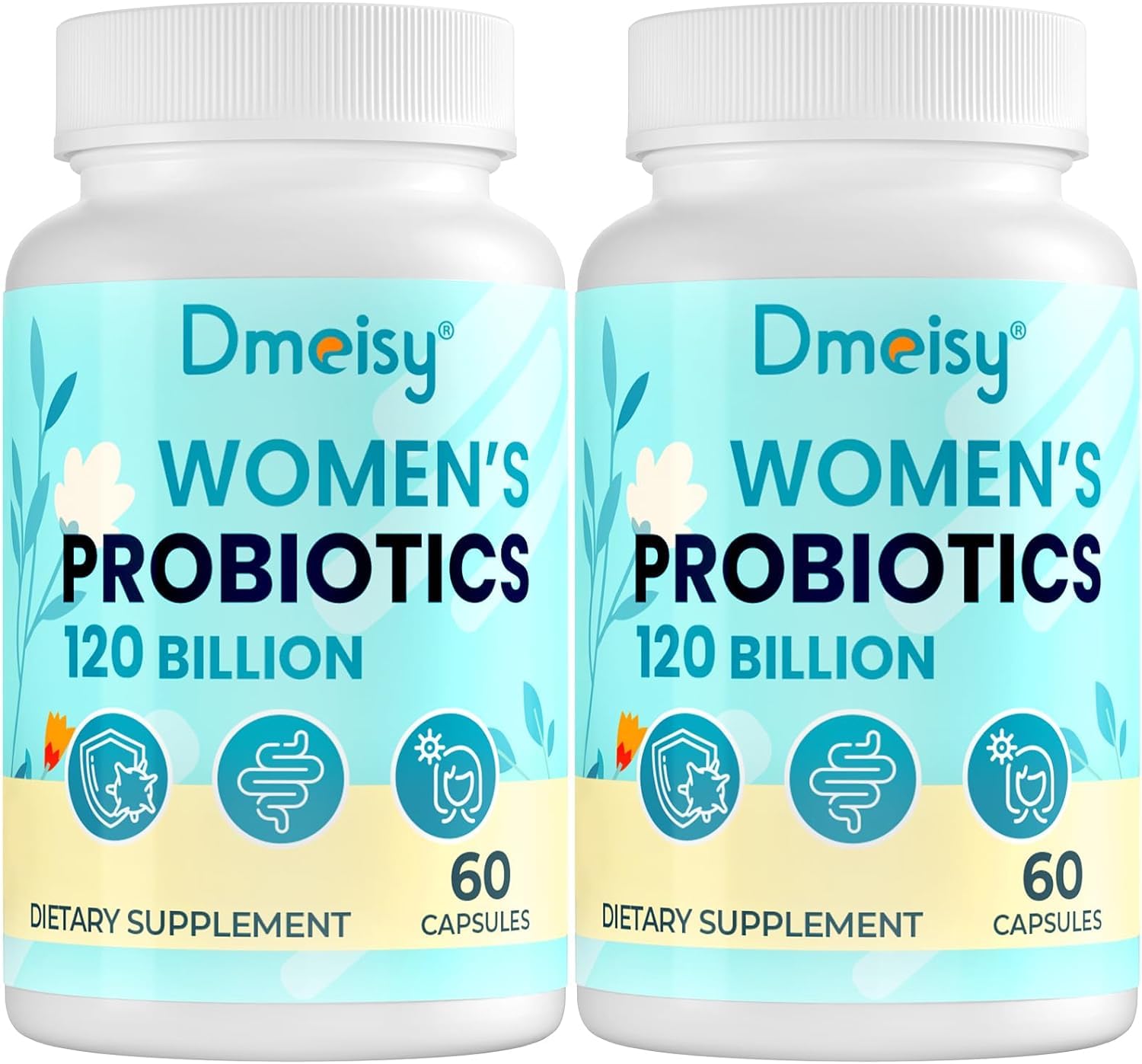 Dmeisy 120B CFU menopause probiotic bottle highlighting packaging and label for gut support