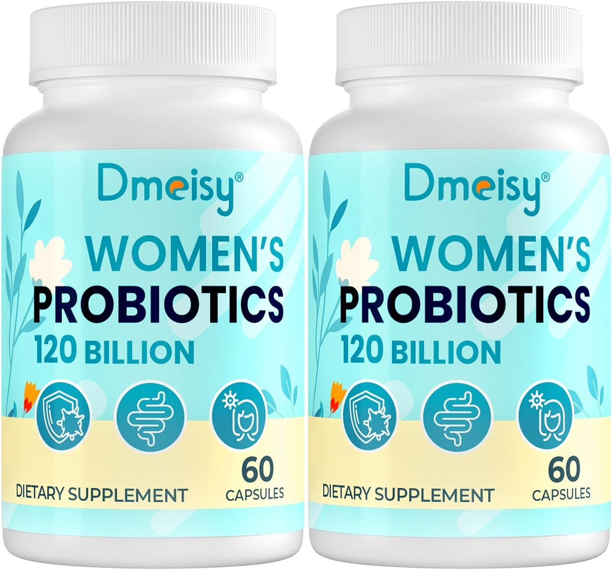 Dmeisy 120B CFU menopause probiotic bottle highlighting packaging and label for gut support