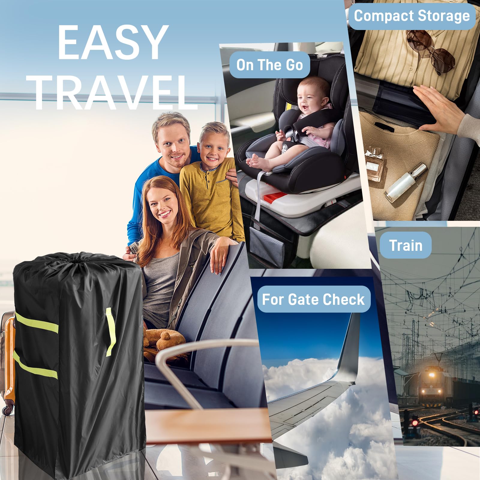 DMS PROTECTOR stroller bag in use at airport gate check setting
