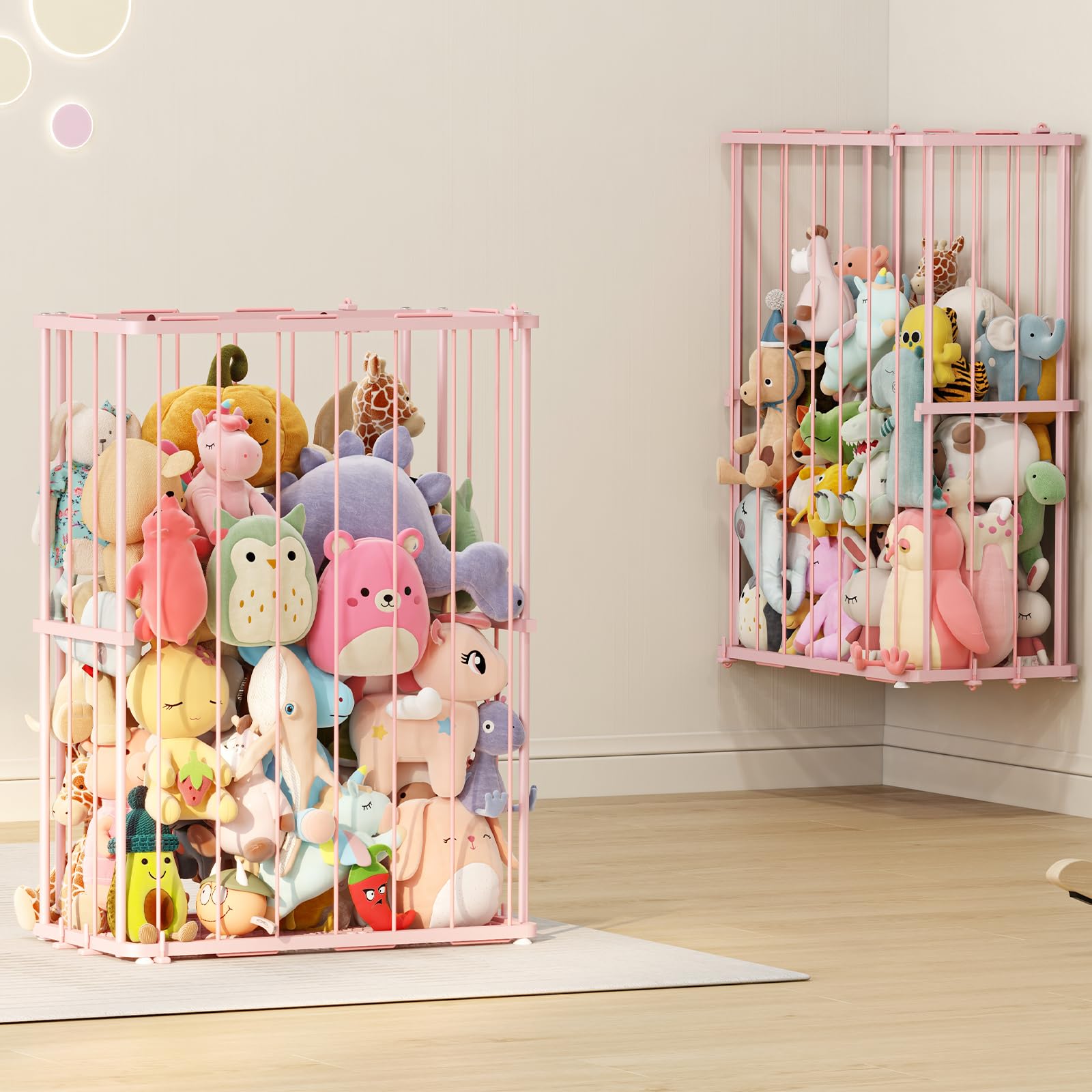 Dmticoasis metal stuffed animal storage, front view, sturdy frame for durable playroom organization.