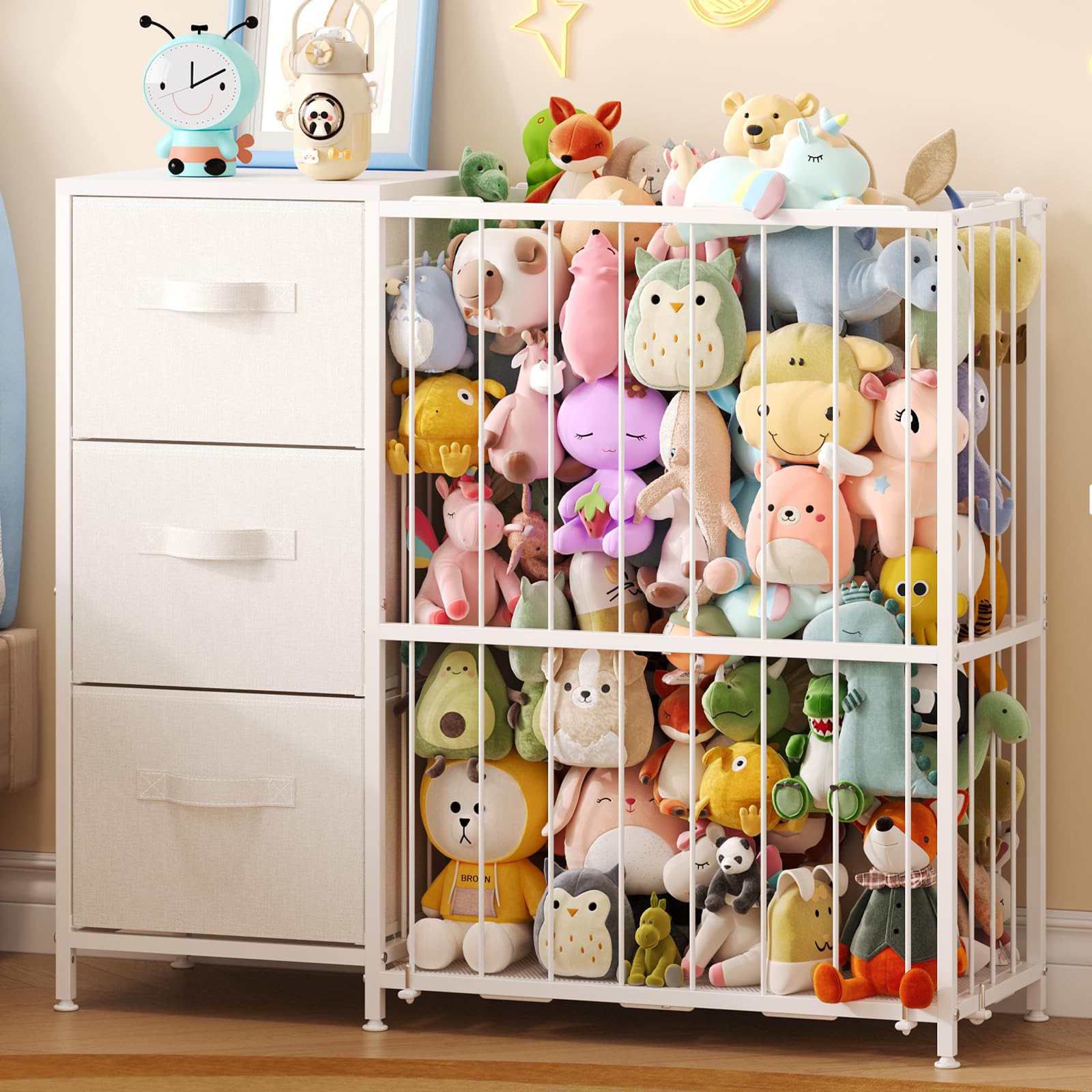 Dmticoasis metal stuffed animal storage top shelf showing display area for books and plush toys