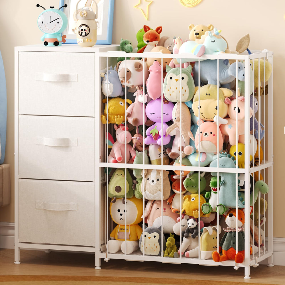 Dmticoasis metal stuffed animal storage top shelf showing display area for books and plush toys