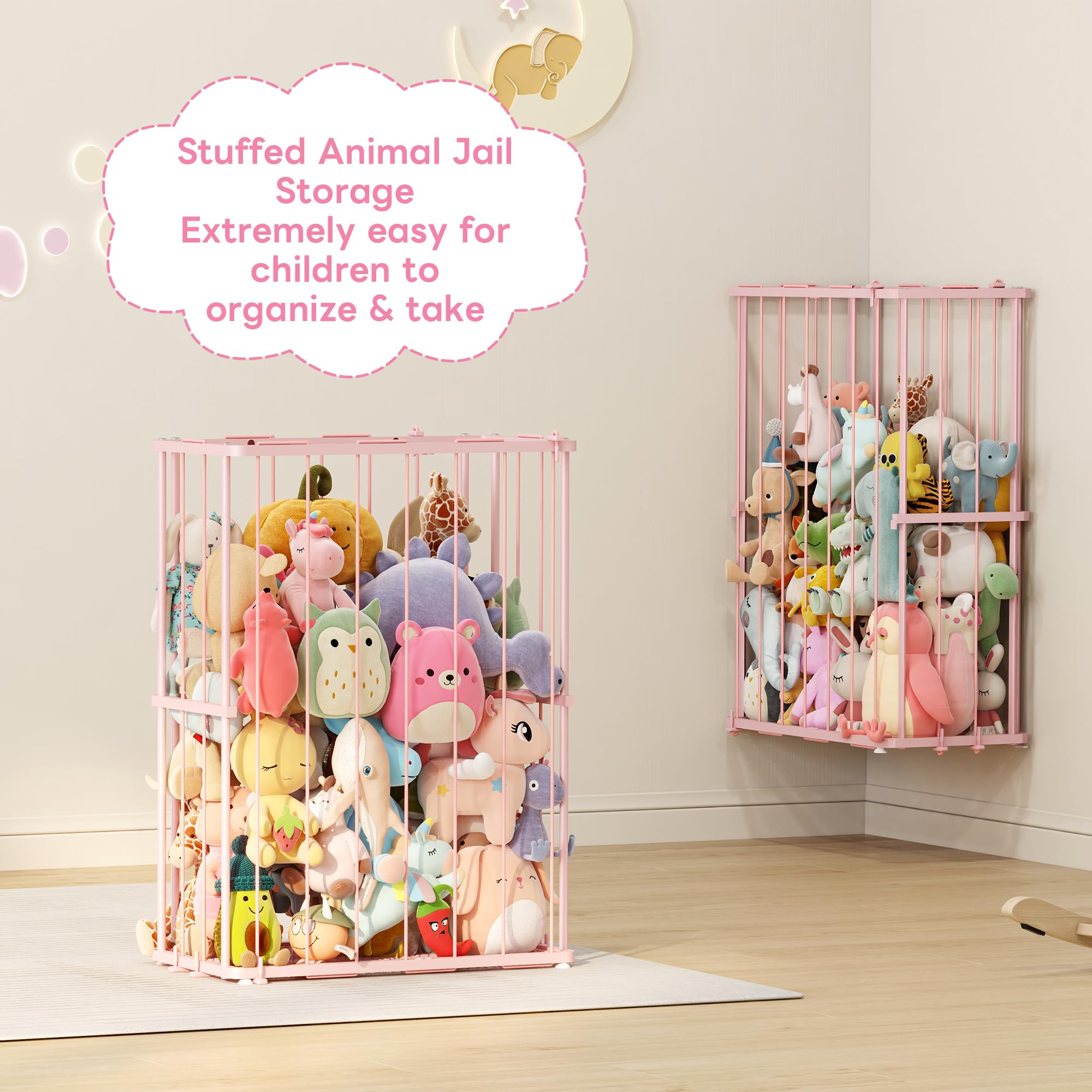 Dmticoasis pink plush organizer keeps plush toys neatly visible and accessible.