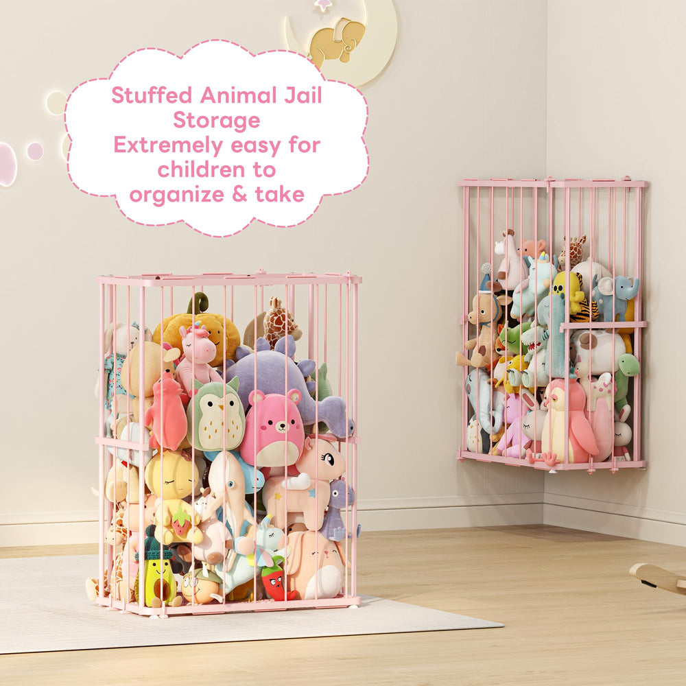 Dmticoasis pink plush organizer keeps plush toys neatly visible and accessible.