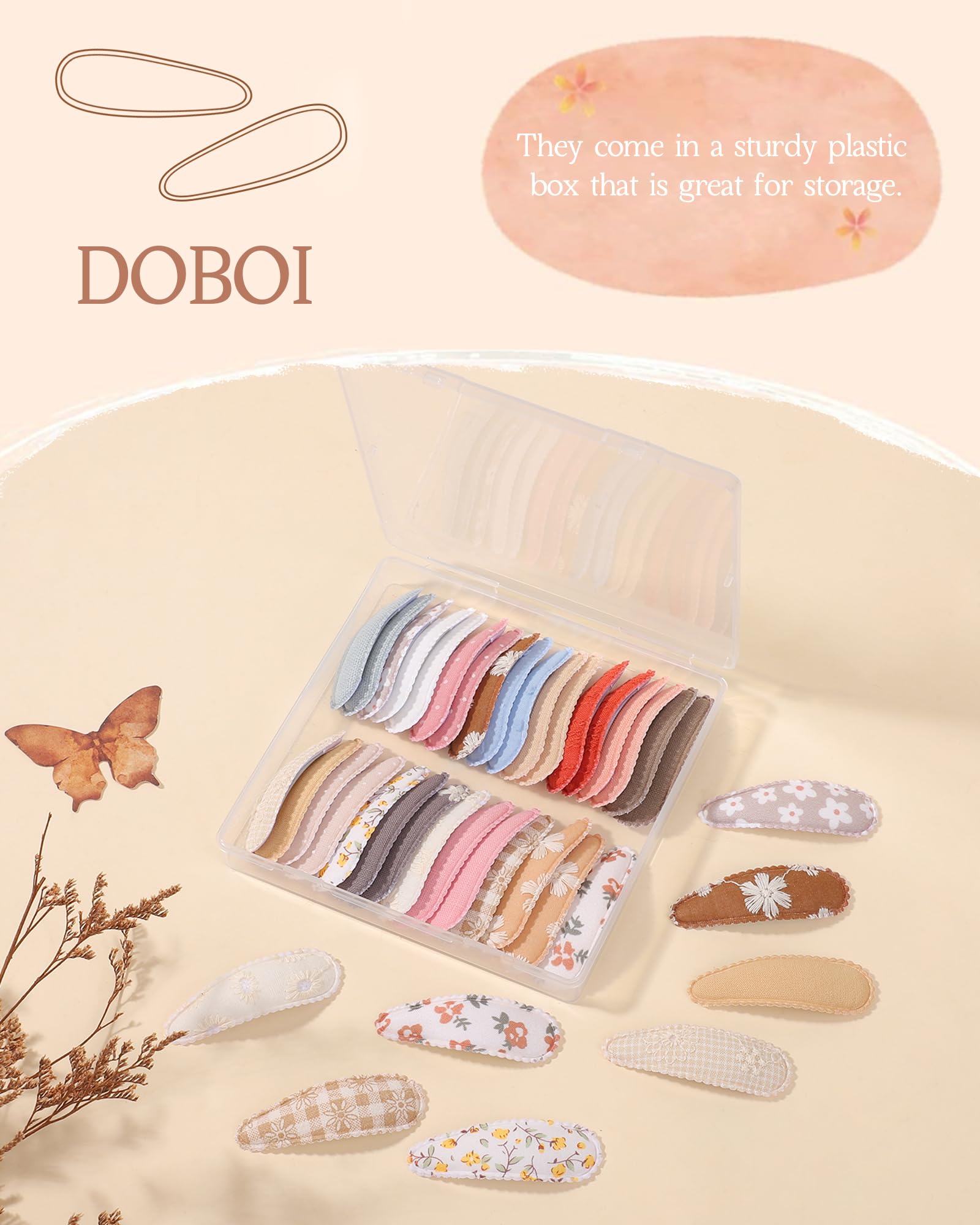 doboi 40pcs set of floral wrapped clips highlighting 2.2-inch size for toddlers.