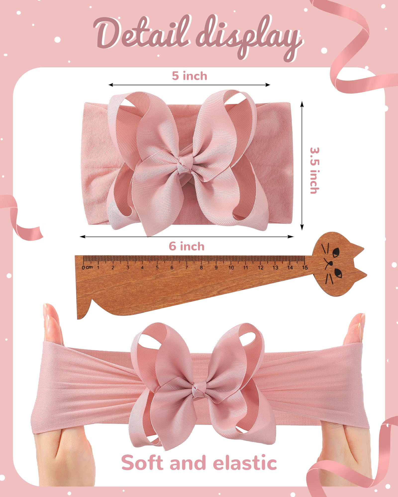 Doboi handmade ribbon bow highlights a newborn's cute style.