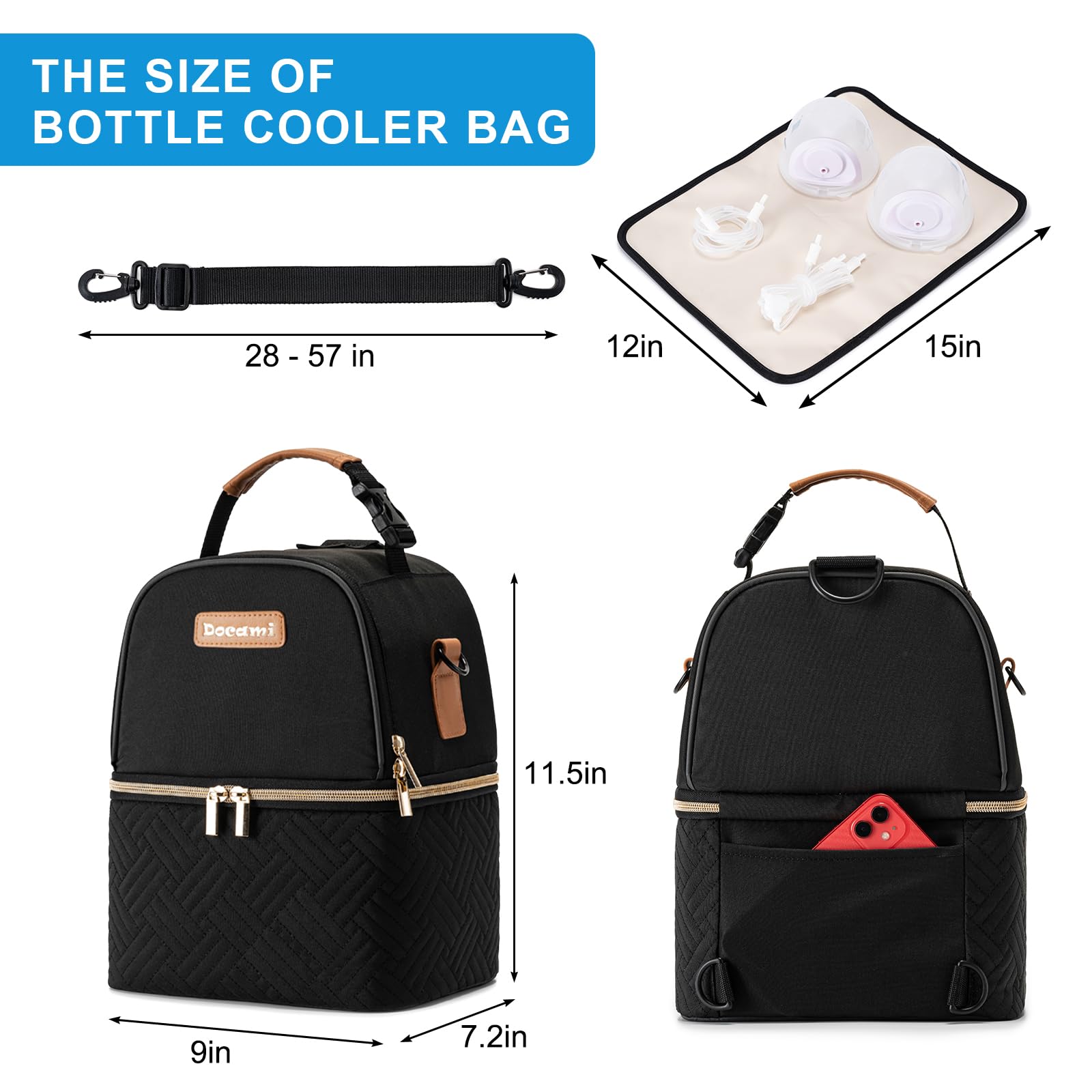 Docami durable polyester construction with wipe-clean interior.
