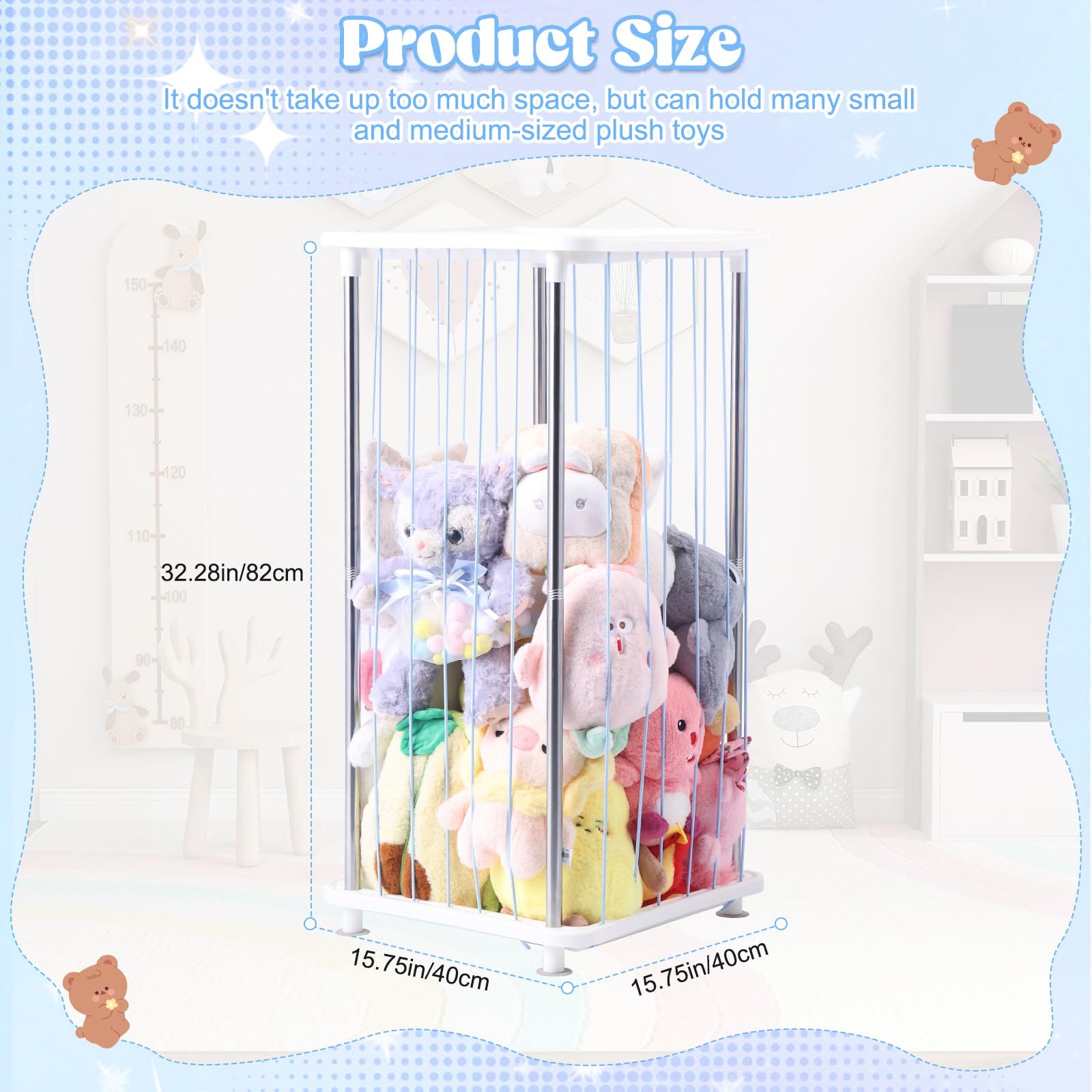 DOCEPERT space-saving corner stand keeps plush toys vertical and out of the way.