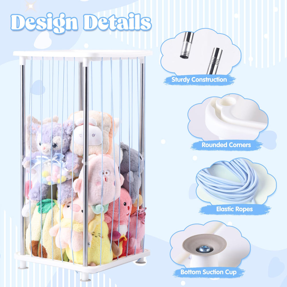 DOCEPERT zoo rack with elastic ropes offers easy access to plushies and quick tidying.