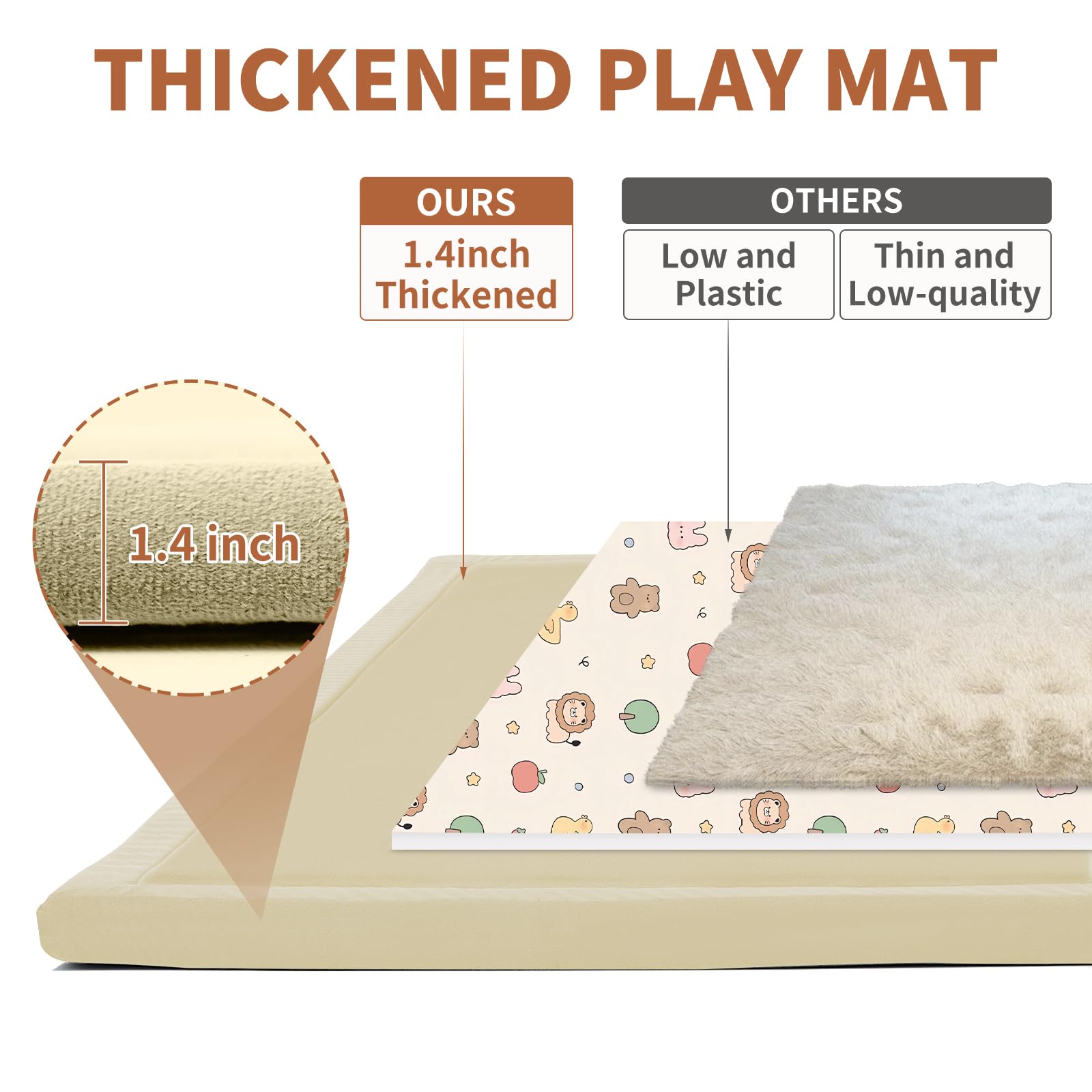 DoCred baby play mat 60x60 inch offers large crawl space.