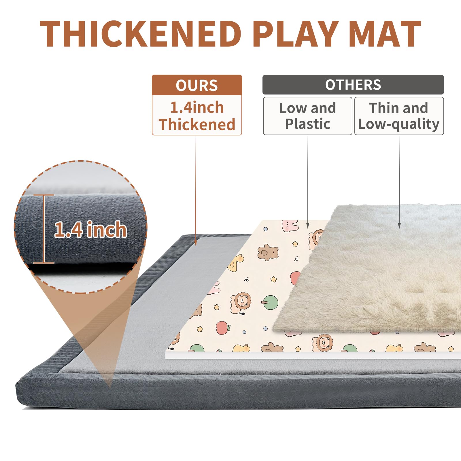 DoCred memory foam play mat in coral velvet fabric for a soft surface.