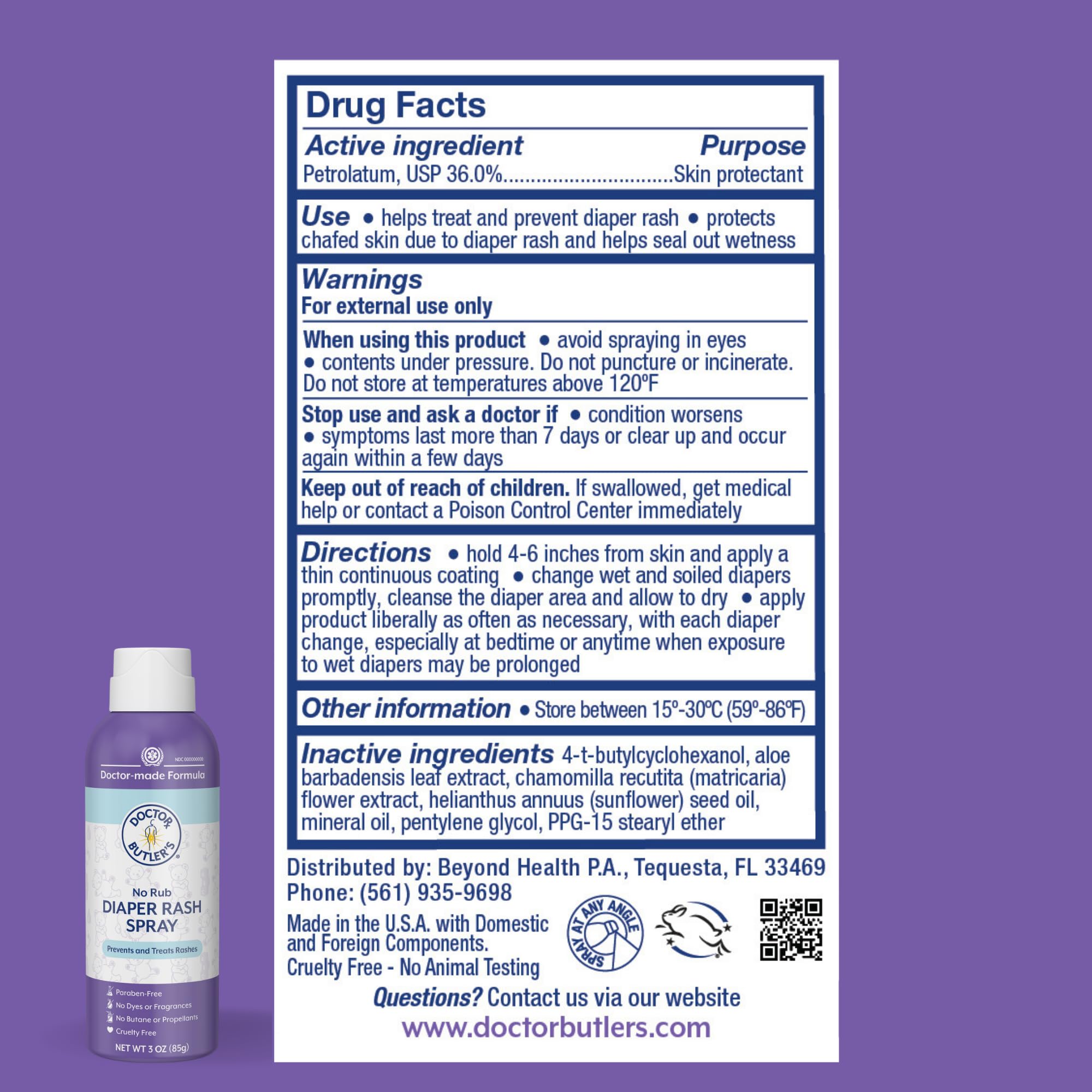 Doctor Butler's spray creates protective layer at every diaper change.