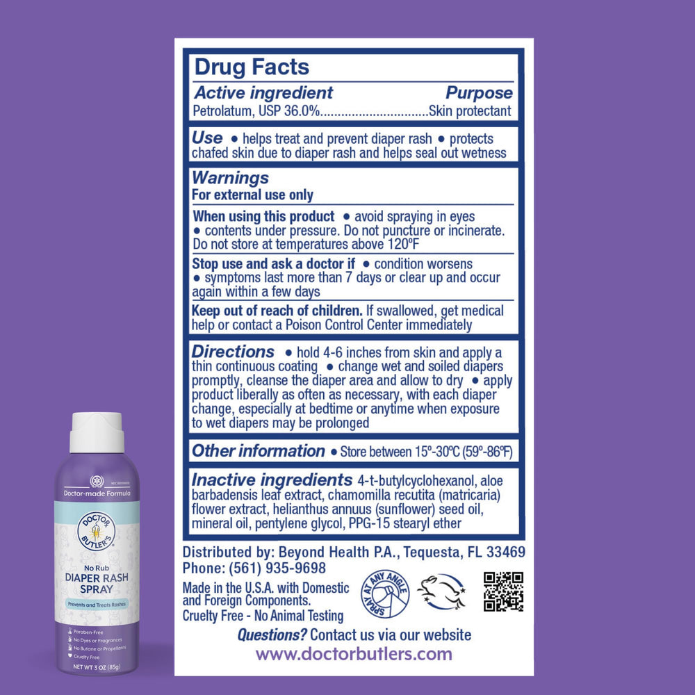 Doctor Butler's spray creates protective layer at every diaper change.