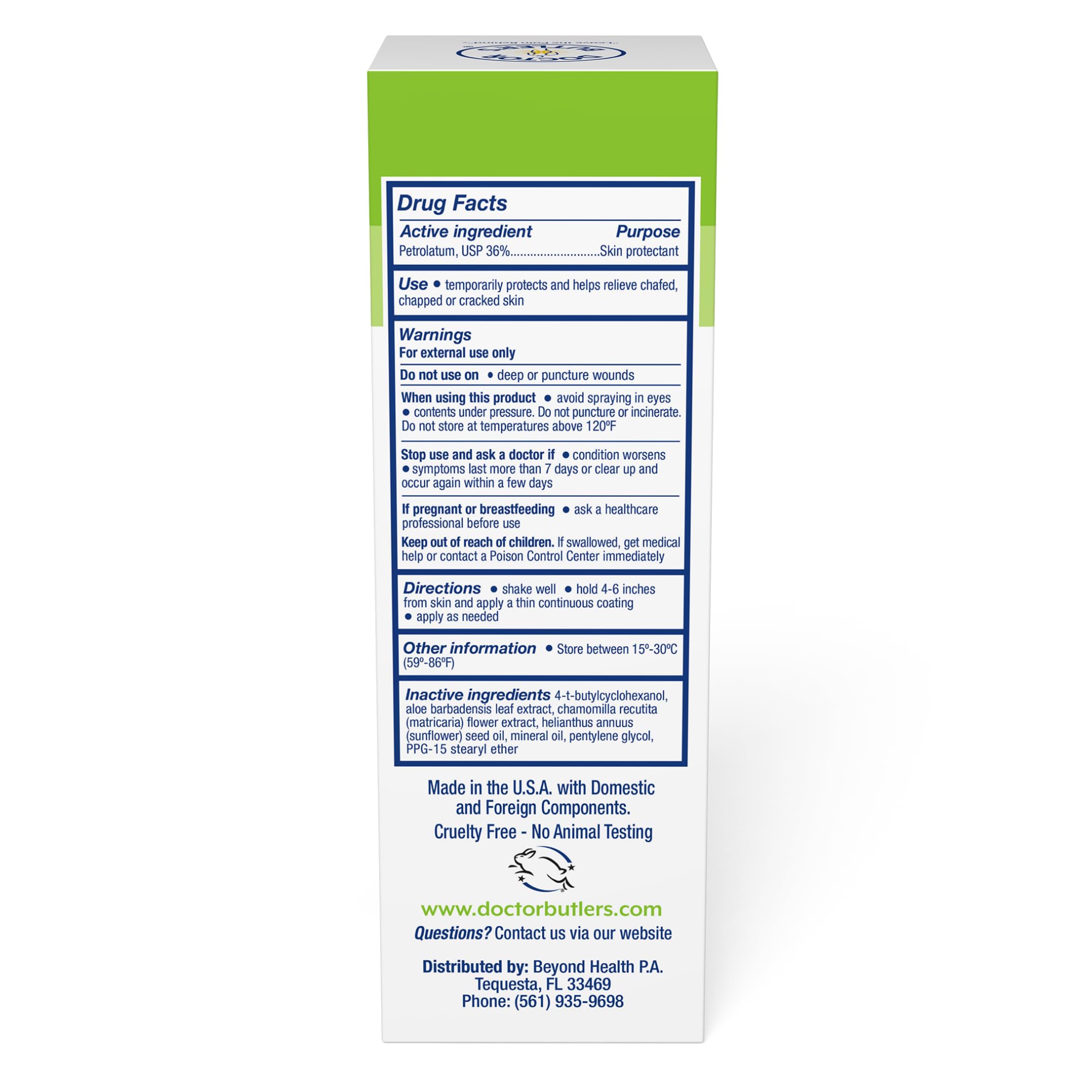 Doctor Butler's cruelty-free Leaping Bunny certification shown.