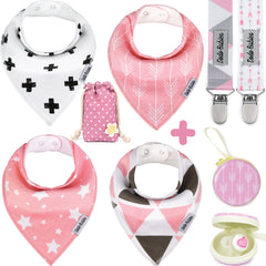 Dodo Babies baby bandana drool bib in pink geometric print for stylish drool protection