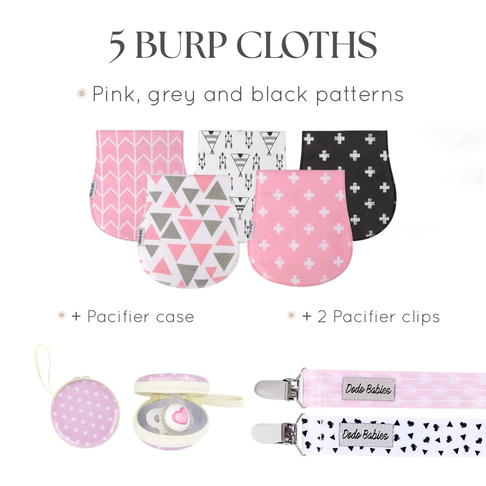 Dodo Babies grey-pattern burp cloth absorbs spills on the go