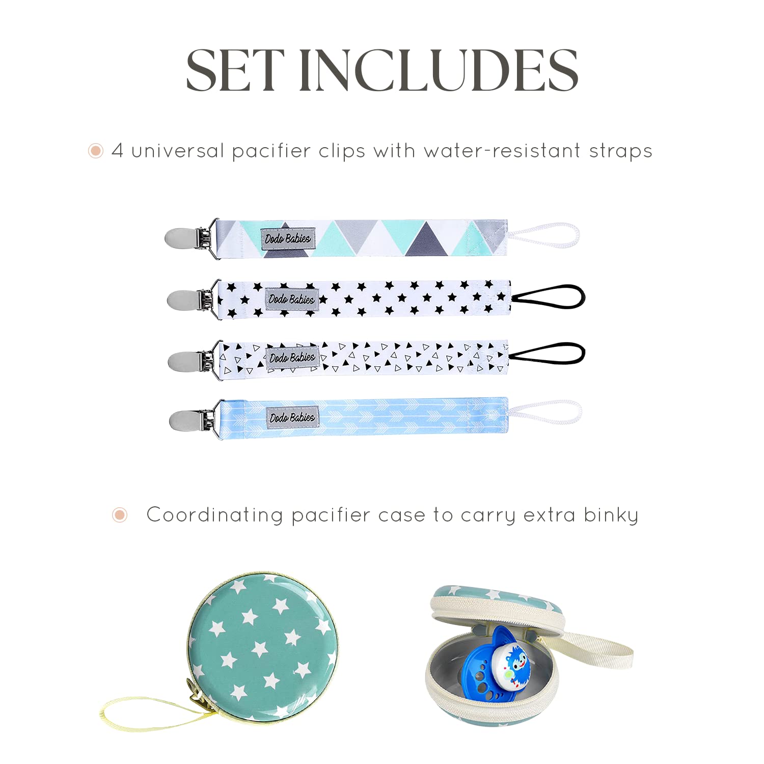 Dodo Babies metal-clasp closeup highlights durable hardware and reliable attachment
