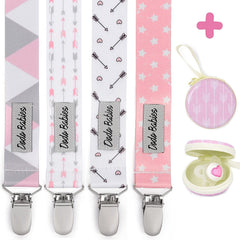 Dodo Babies pacifier clip close-up with secure loop for quick attachment.