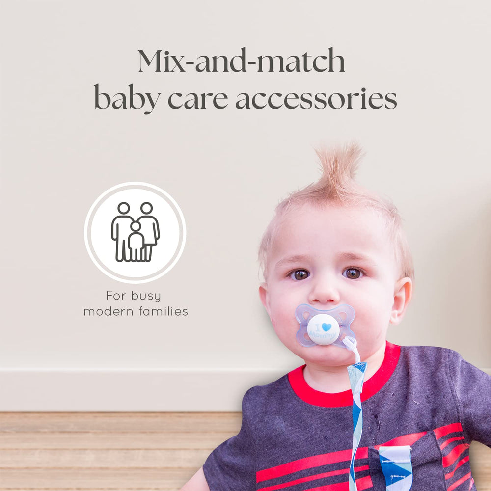 Dodo Babies grey geo print pacifier clip attaches easily to clothing