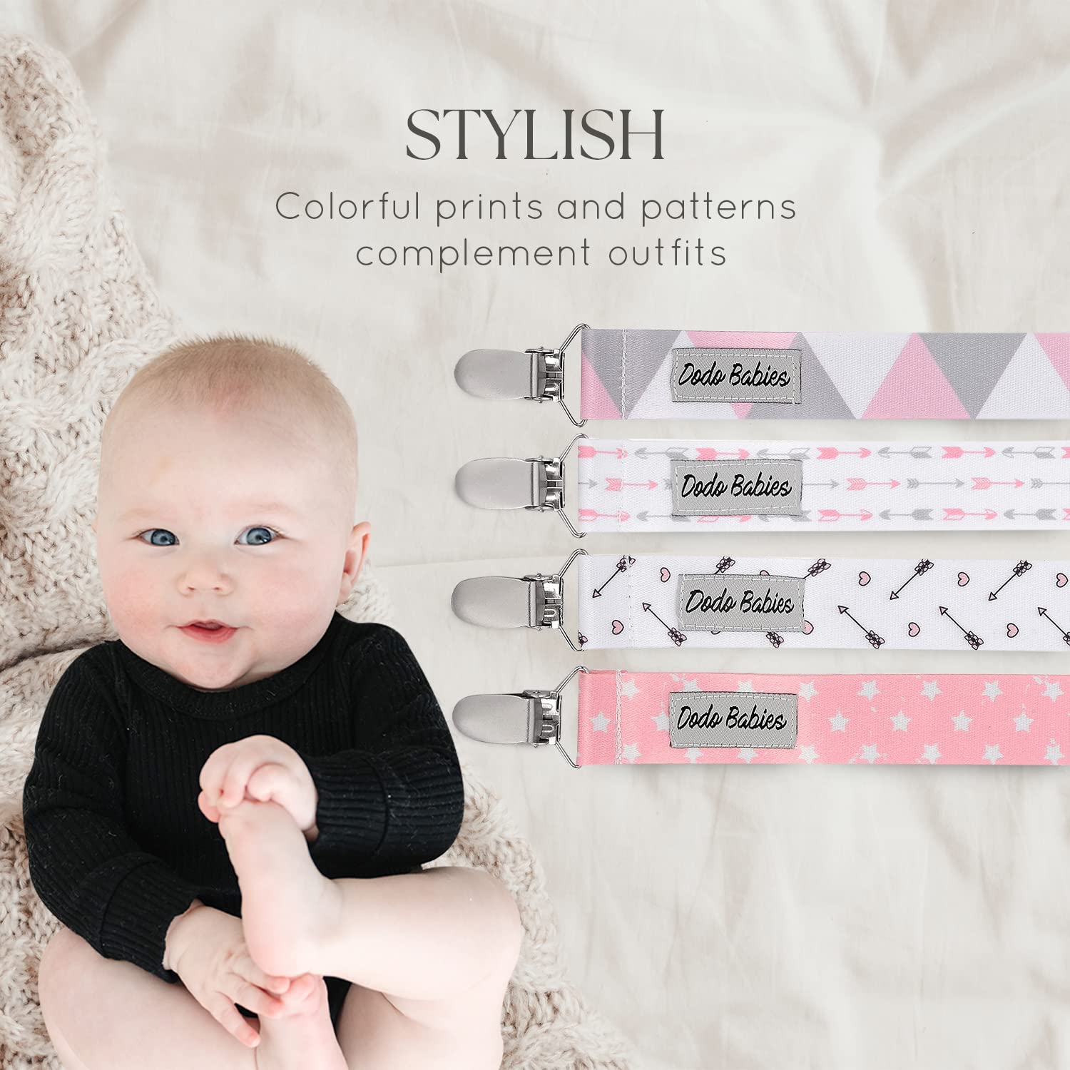 Dodo Babies stylish pink-gray straps ready for daily use.