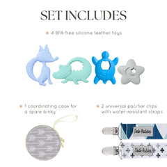 Dodo Babies universal leash keeps teethers within reach during outings.